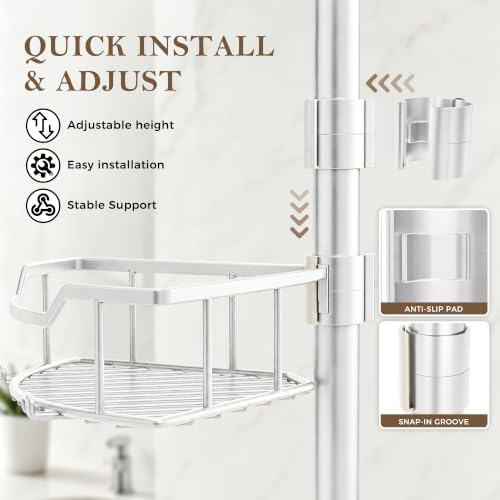 Corner Shower Caddy Tension Pole, Bathroom Organizer for Renters - Image 3