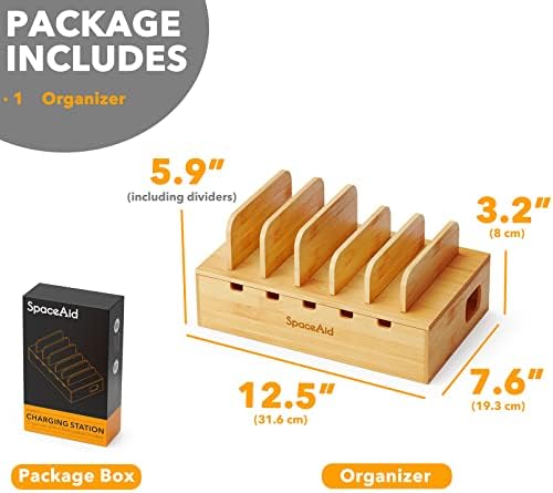 SpaceAid Bamboo Charging Station for Multiple Devices, Cell Phone Docking Stations for Multi Laptop, Tablets and iPads, Nightstand Bedside Desk Device Charger Organizer (Natural) - Image 6