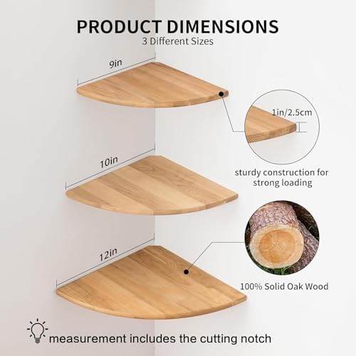 Floating Corner Shelves, Set of 3 Corner Wall Shelves with Cable Hole Soild Wood Wall Storage Display Wall Mounted Shelves for Plants, Photos, Speakers, Living Room, Bedroom, Bathroom, Kitchen - Image 2