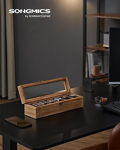 SONGMICS 6-Slot Wooden Watch Box, Display Case with Large Glass Lid - Image 2