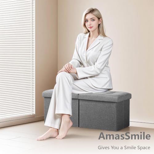 AmasSmile Footrest Ottoman Storage Bench, 34" Linen Folding Chest, Gray - Image 7