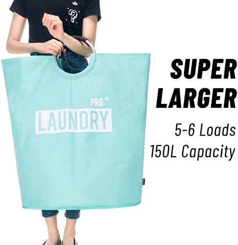 Caroeas Super Large 150L Laundry Hamper Pro, Waterproof Laundry Basket, Clothes Hamper Stands Up Well, Laundry Bag with Padded Handles, Collapsible Laundry Basket Easy Storage (Light Blue) - Image 4