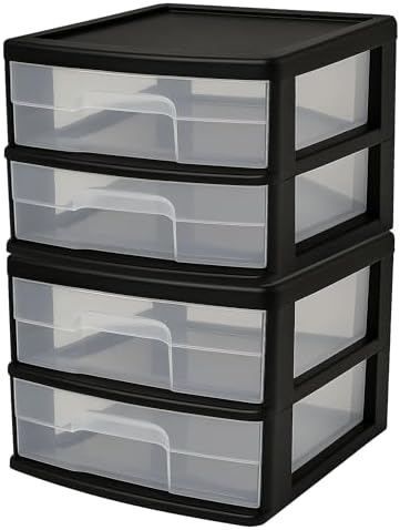 HOMZ 2 Drawer Storage Cart, Wide Plastic Container, Black Frame, 2 Pack by Homz