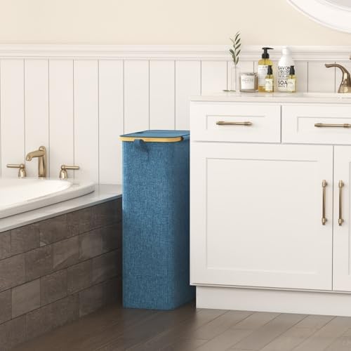 Lifewit 75L Slim Laundry Hamper with Lid and Removable Bag, Dark Blue - Image 2