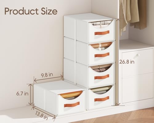 Homsorout Stackable Storage Drawers - Fabric Pull Out Organizer, White - Image 3
