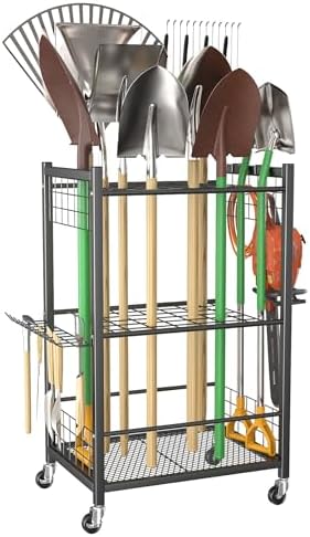 WALMANN Garden Tool Organizer on Wheels, Rakes/Shovels/Yard Tools Stand, M by WALMANN