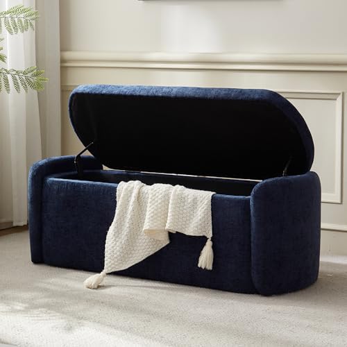 VKNOW Storage Bench, Upholstered Storage Ottoman Bench with Hinge, Navy by VKNOW