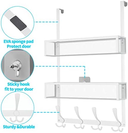 Kaiferty Over The Door Hooks Organizer,Coat Rack with 12 Hooks and 2 Mesh Baskets,Back of Door Storage Organizer for Bathroom,Bedroom,Kitchen,Office(White) - Image 5
