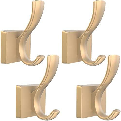 TOFIIGREM Gold Hooks for Wall, Heavy Duty Thick Aluminum Alloy Entry Coat Hooks for Hanging Key Robe Hat Backpack, Wall Mount Holder Bathroom Kitchen Garage(4 Pack, Gold) by TOFIIGREM