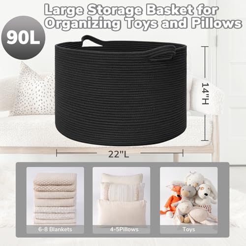 Goodpick Large Woven Dirty Clothes Basket for Nursery & Living Room, 85L - Image 3