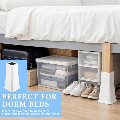 Novabright 12 Inch 4 Pack College Dorm Bed Risers,White - Image 4