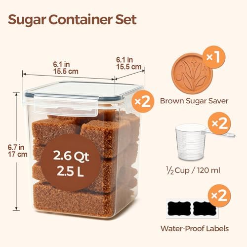 ComSaf Airtight Brown Sugar Containers with Terra Cotta Saver 2.6Qt 2Pack - Image 2