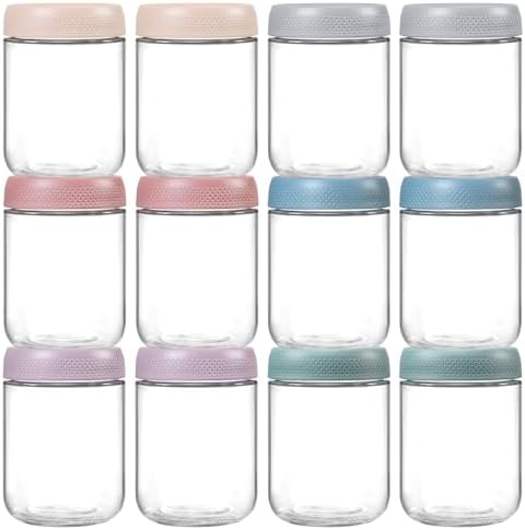 NETANY 12-pack 16oz Glass jars with Airtight Lids, Overnight Oats Containers with Lids, Wide mouth Mason Salad jars, Glass Food Storage Containers for Snacks Yogurt Spice Sugar by NETANY