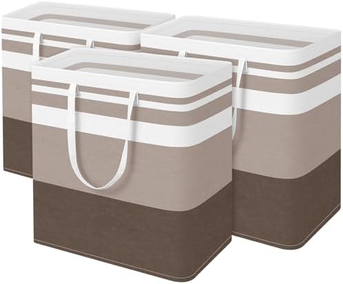 BlissTotes 3-Pack Laundry Basket, Collapsible Laundry Hamper, Khaki, 100L by BlissTotes