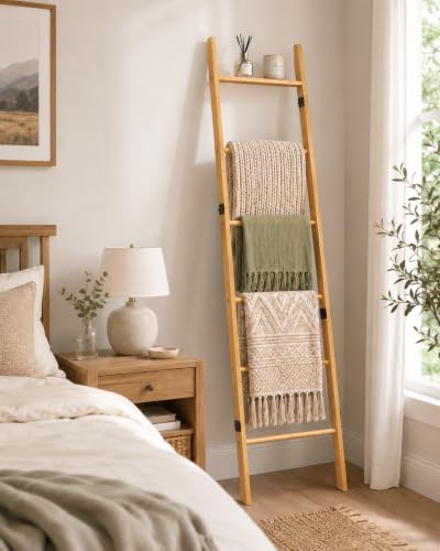 Blanket Ladder 6 Tier with Shelf for Living Room Bedroom and Bathroom - Image 2