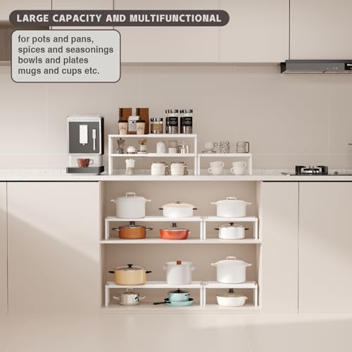 Magheo Expandable Cabinet Shelf Organizer, 2 Pack Stackable Kitchen Counter Shelf Riser, Metal Spice Rack Heavy Duty Countertop Organizer Storage for Kitchen, Pantry, Cupboard, Rv (5.9in Height,White) - Image 5