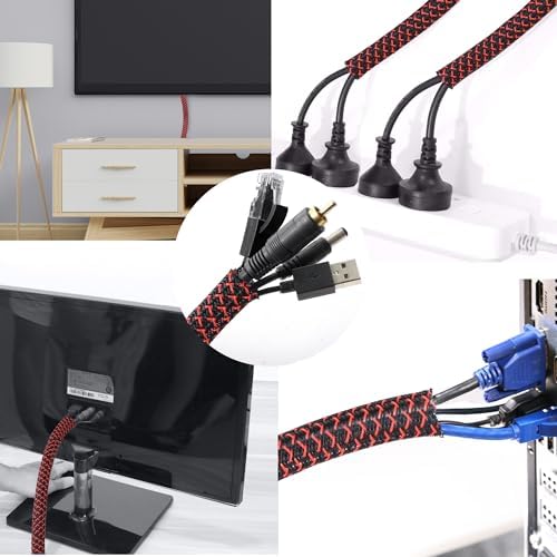Cable Management Sleeve, Split Design, 25FT - 1/2 Inch, Black/Red - Image 5