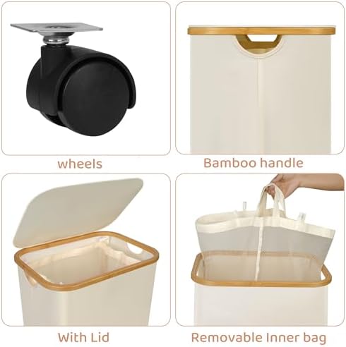 IEGrow Laundry Hamper with Wheels 110L Clothes Basket for Laundry,Beige - Image 3