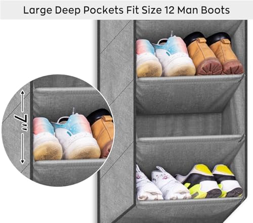 SLEEPING LAMB Over the Door Shoe Organizer for Closet, Short Hanging Shoe Rack with Large Deep Pockets, Narrow Door Sneaker Storage for Boots in RV, Dorm, Grey - Image 3