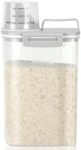 TBMax Rice Storage container 4 Lbs, Small Rice Dispenser with Measuring Cup, Grey Cereal Containers Flour Bin, Kitchen Food Storage Container and Pantry Organizers, Pet Dog Cat Food Dispenser by TBMax