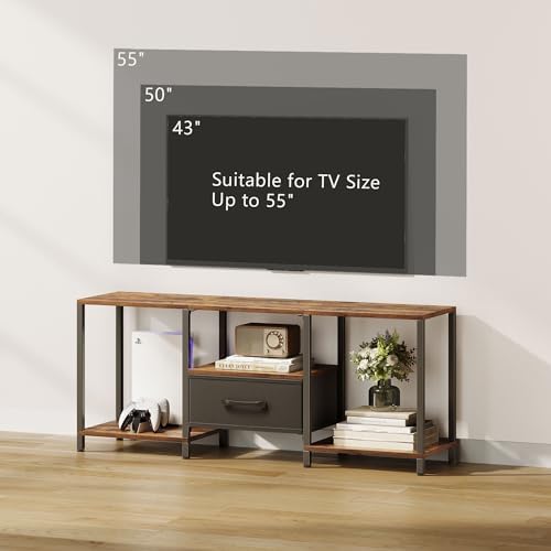 JARHETUN TV Stand with Fabric Drawer for 55 Inch TV, Entertainment Center with Open Shelves, Media TV Console Table for Living Room, Bedroom, Rustic Brown - Image 6