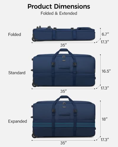 Hanke 35 Inch Extra Large Expandable Rolling Duffle Bag with 2 Wheels - Image 2