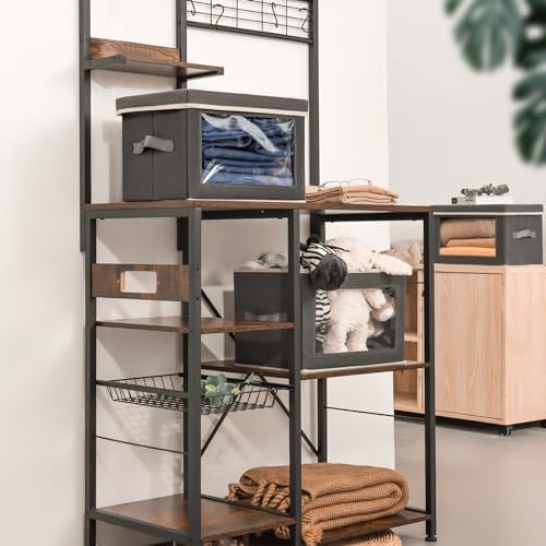 Homsorout Storage Bins with Lids - Fabric Storage Boxes with Window, Collapsible Closet Organizers with Handles, 3 Pack Decorative Bin, Home Cubes Baskets for Clothes, Hat, Books, Dark Grey - Image 4