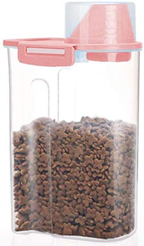Pet Food Storage Container with Graduated Cup and Seal Buckles Food Dispenser for Dogs Cats (Pink) by PISSION