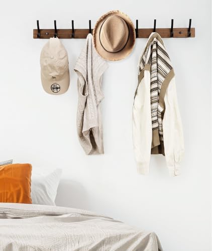 Optish Coat Rack Wall Mount, 16.5 Inches Wood Coat Hooks Wall Mount, Wall Coat Rack with 5 Hooks, Hat Rack Wall Hooks for Hanging Coat, Bag, Towel (2Pack, Brown) - Image 5
