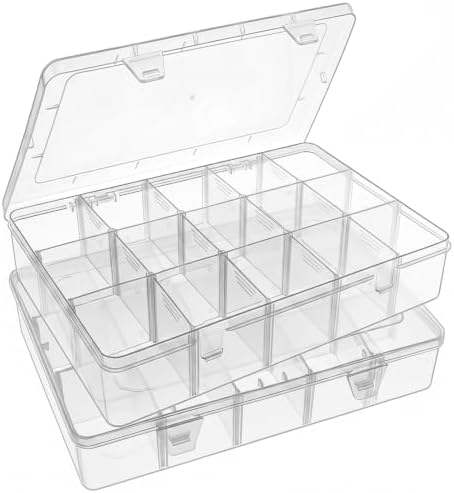 Bead Organizer Storage 2 Pack 15 Grid Clear Plastic Tackle Box Adjustable by SGHUO