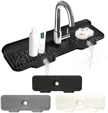 Kitchen Sink Accessories -17" x 6'' Sink Splash Guard,Silicone Sink Mat Splash Guard, fit for Countertop, Bathroom,Farmhouse,RV by EBIGIC (Black) by EBIGIC