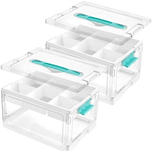 Vtopmart 24 QT Clear Plastic Craft Storage Box with Tray & Dividers, 2 Pack by Vtopmart