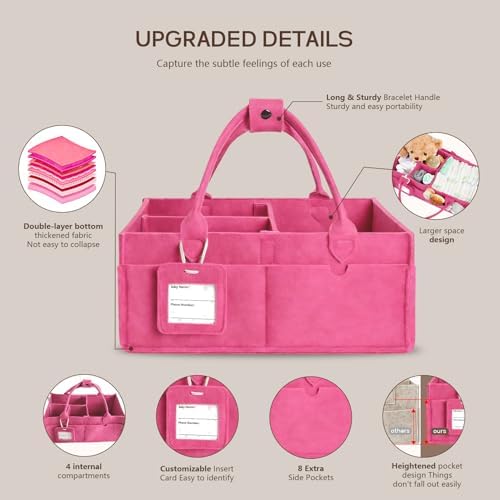 Diaper Caddy Organizer - Large Baby Caddy Organizer with Handle (Pink) - Image 5