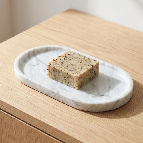 YKAJO Carrara White Gray Oval Marble Tray, 9.8x4.7 Perfume Organizer Dish - Image 5