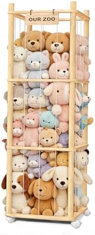 Stuffed Animal Storage, Wood Stuffed Animal Zoo Storage with Brake Wheels, Space Save Toy Organizer, Large Capacity Stuffed Animal Holder, Perfect for Nursery Playroom Kidroom Bedroom-54.3 Inch by Unknown