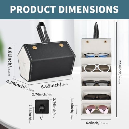 5 Slots Travel Sunglasses Organizer Holder, Foldable Travel Sunglass Case - Image 2