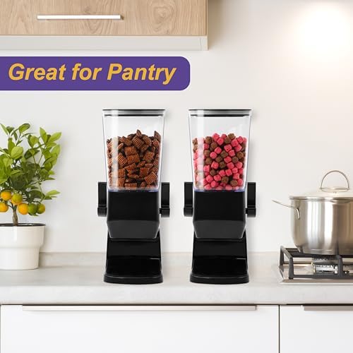 Cereal Dispenser Countertop, Dry Food Dispenser Snack Organizer, Slim Cereal Containers Storage Dispenser with Lids for Pantry, Kitchen Organization Oatmeal Nut Granola Candy, Black, 2pcs - Image 2