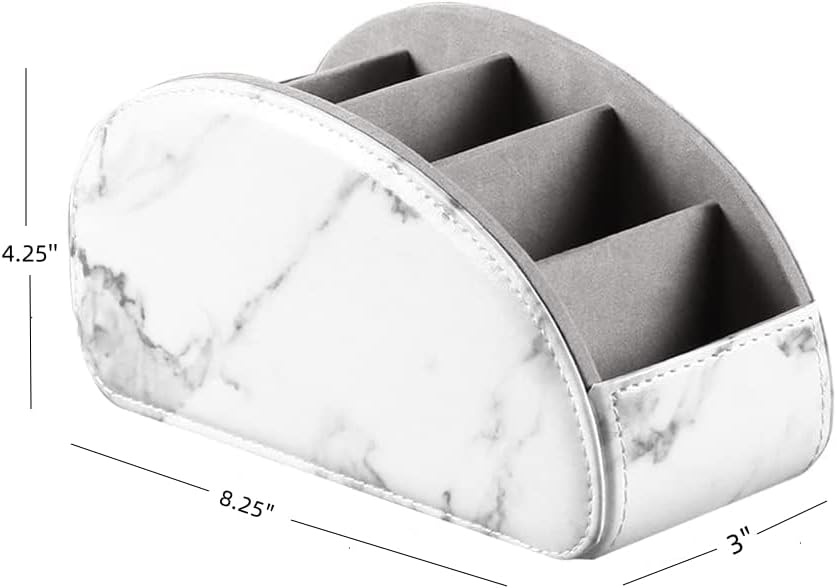 Arnice PU Leather Remote Holder, Arc Shape Caddy Desktop Organizer with 5 Spaces for TV, DVD Remotes, Media Controllers, Pen, Pencil, Office Supplies (White) - Image 2