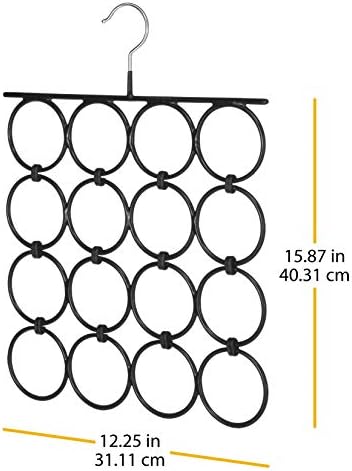 Whitmor 16 Rings Folding Metal Scarf Hanger for Closet, 12. 25"W x 15. 88"H, Space Saving Organizer Hangers for Scarves, Ties, Belts, Shawls, Accessory, Chrome & Black - Image 3