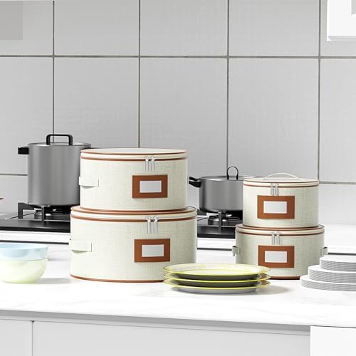 Aokeyee 4-Piece Plate Storage Set, Hard-Shell Dinnerware Organizer, Ivory - Image 5