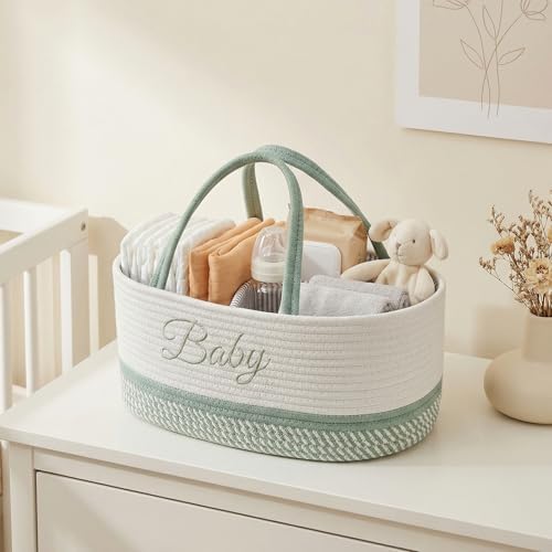 DUHEL Diaper Caddy Organizer, White Green - Image 7