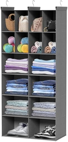 6 Tier Hanging Closet Organizer, 16 Compartments Dual Row Storage, Grey by Ofiray-home