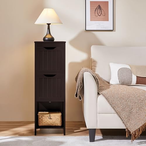 Yaheetech Small Bathroom Storage Cabinet with 2 Drawers & Shelf, Espresso - Image 4