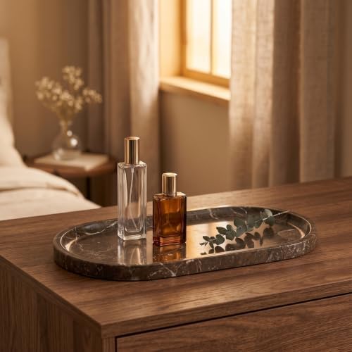 YKAJO Dark Emperador Oval Marble Tray, 11.8x5.9 Vanity Perfume Organizer - Image 7