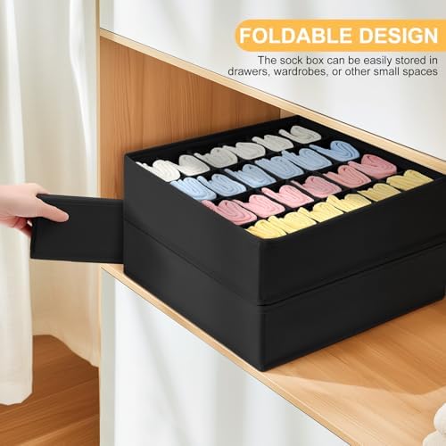 Joyoldelf Sock Drawer Organizer Divider Underwear Organizer 24-cell Fabric Dresser Drawer Organizers Storage Boxes for Socks Lingerie, Handkerchiefs, Ties 4 Pack (Black) - Image 6