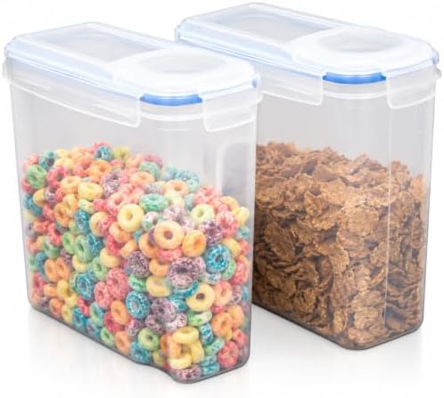 Basicwise Large BPA-Free Plastic Food Cereal Containers, Airtight Spout Lid Set of 2 by Basicwise