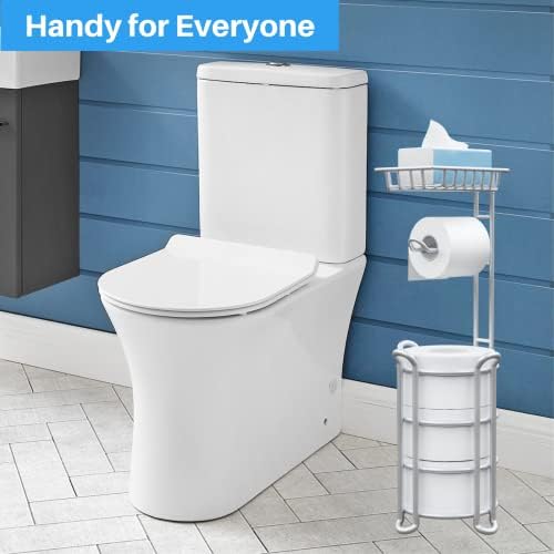Toilet Paper Holder Stand with Shelf for Phone, Free Standing Tissue Roll Storage and Dispenser Rack for 4 Mega Rolls, Silver Gray - Image 6