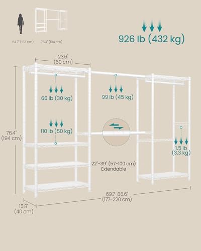 SONGMICS clothes rack, Adjustable Mesh Shelves and Hanging Rails - Image 6