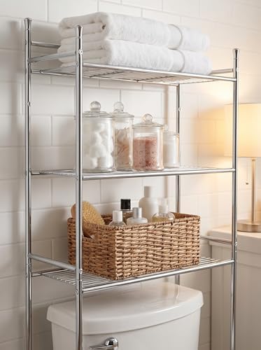 Honey-Can-Do Over-the-Toilet Bathroom Storage Shelf, Steel, Chrome, 3-Tier - Image 5