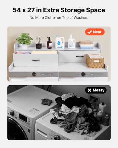 VEVOR 2 Drawers Washer Dryer Countertop with Shelf, 54" x 27" Wooden Laundry Countertop with 2 Hooks & Splicing Panels, Washer and Dryer Topper, Laundry Room Organization and Storage, White - Image 3
